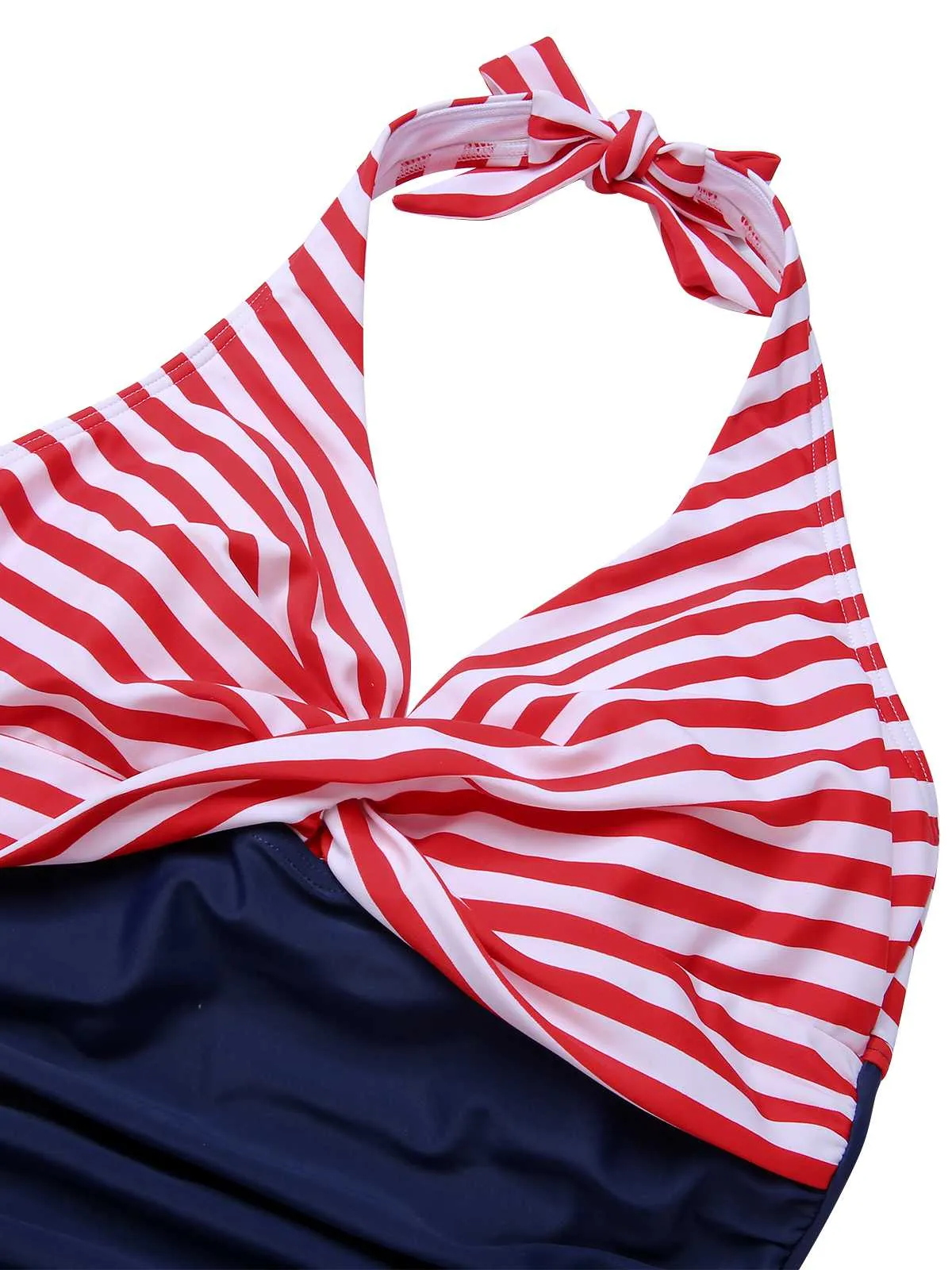 1950s Halter Stripes Floral One-Piece Swimsuit