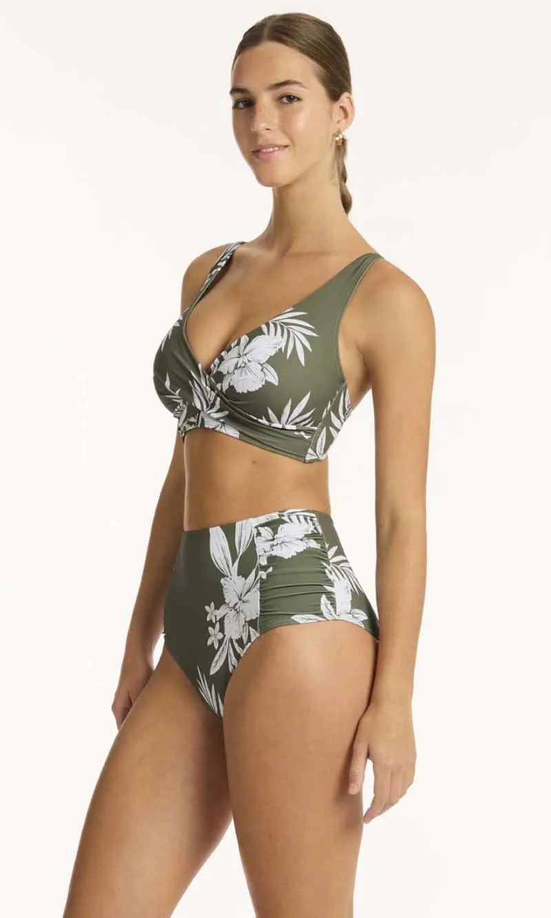 Aloha Cross Front Multifit Bra Khaki