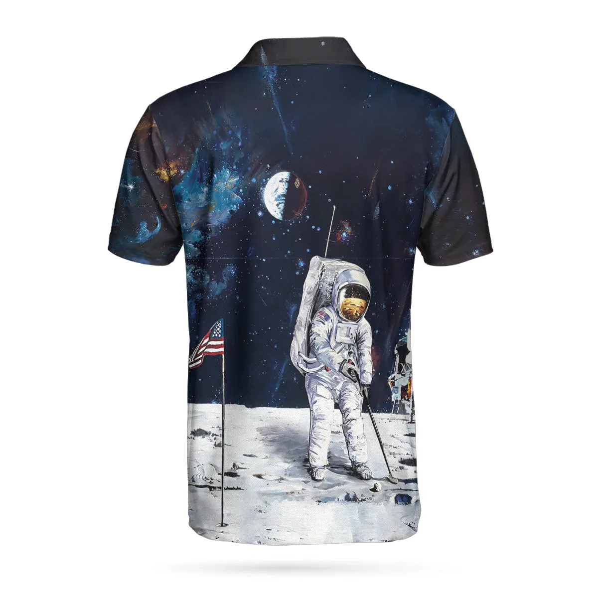 Astronaut Moon Golf Short Sleeve Polo Shirt For Golf, American Flag Polo Shirt, Best Golf Shirt For Men Coolspod