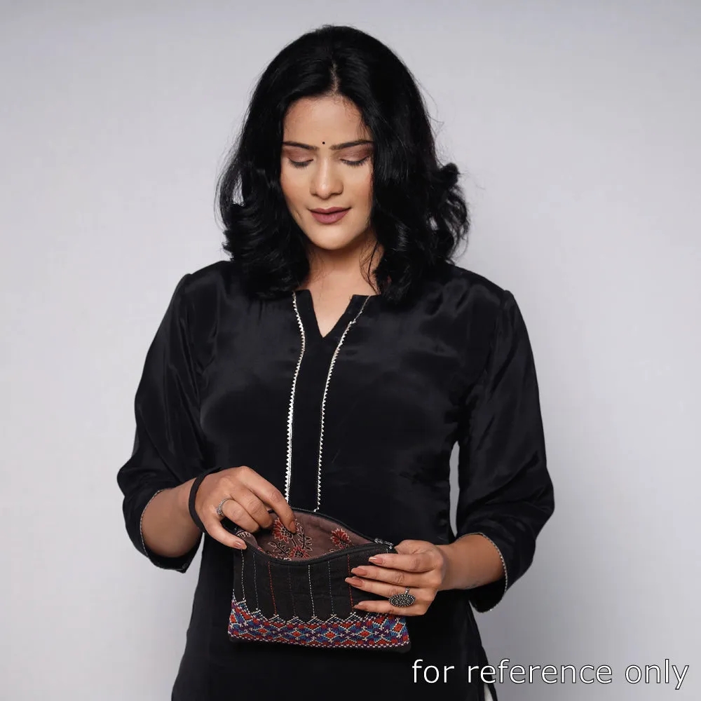Black - Kala Raksha Jat Hand Embroidered Cotton Coin Pouch