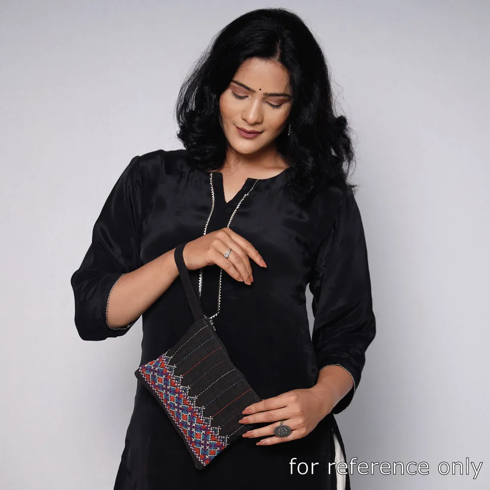 Black - Kala Raksha Jat Hand Embroidered Cotton Coin Pouch