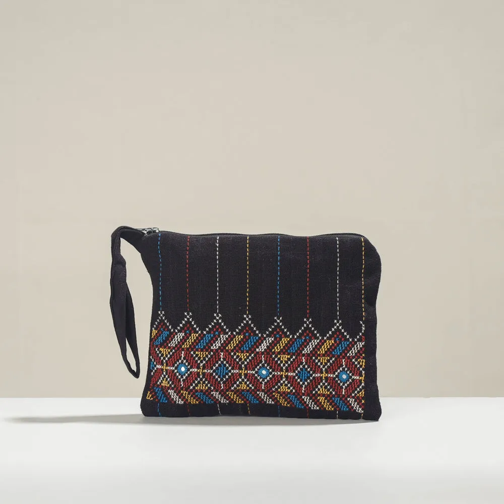 Black - Kala Raksha Jat Hand Embroidered Cotton Coin Pouch