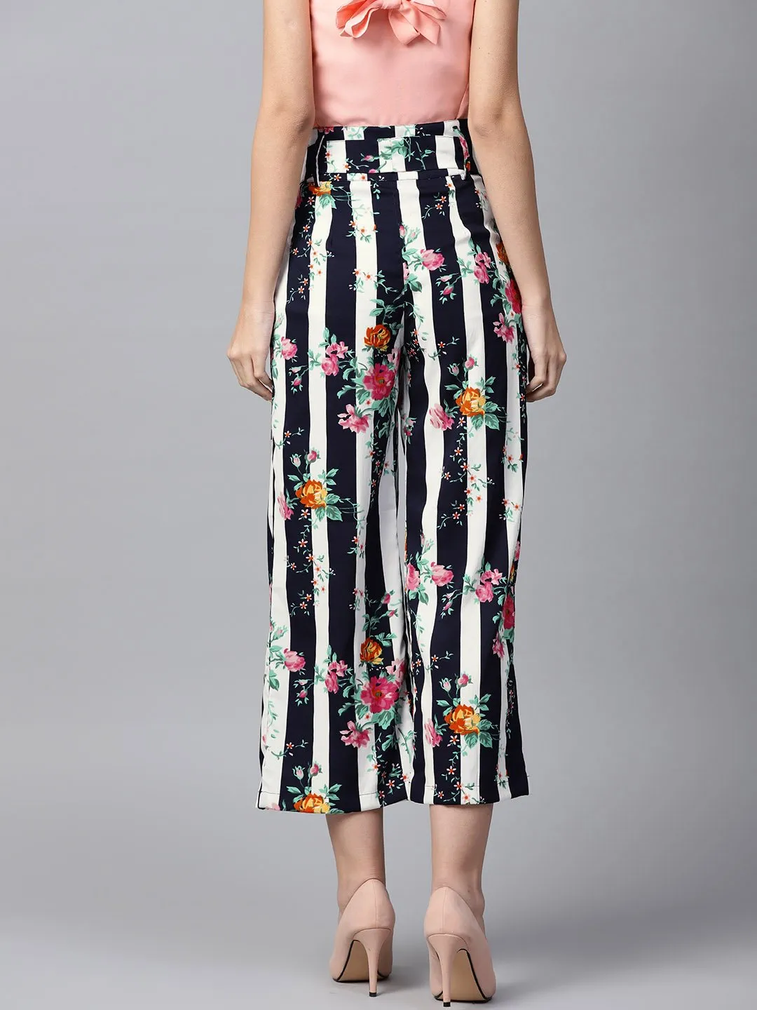 Blue Floral Printed Ankle Length Straight Palazzo