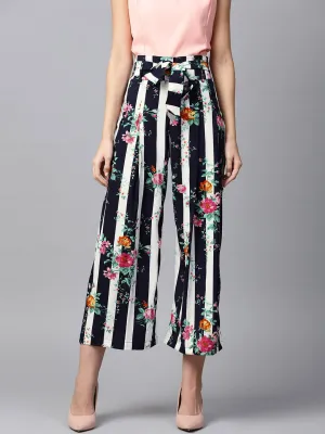 Blue Floral Printed Ankle Length Straight Palazzo
