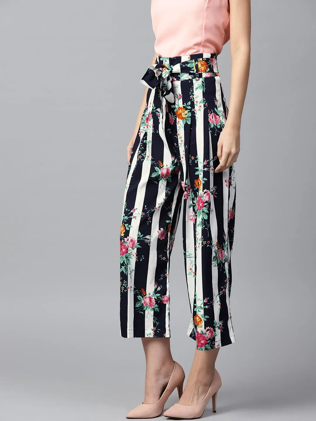 Blue Floral Printed Ankle Length Straight Palazzo