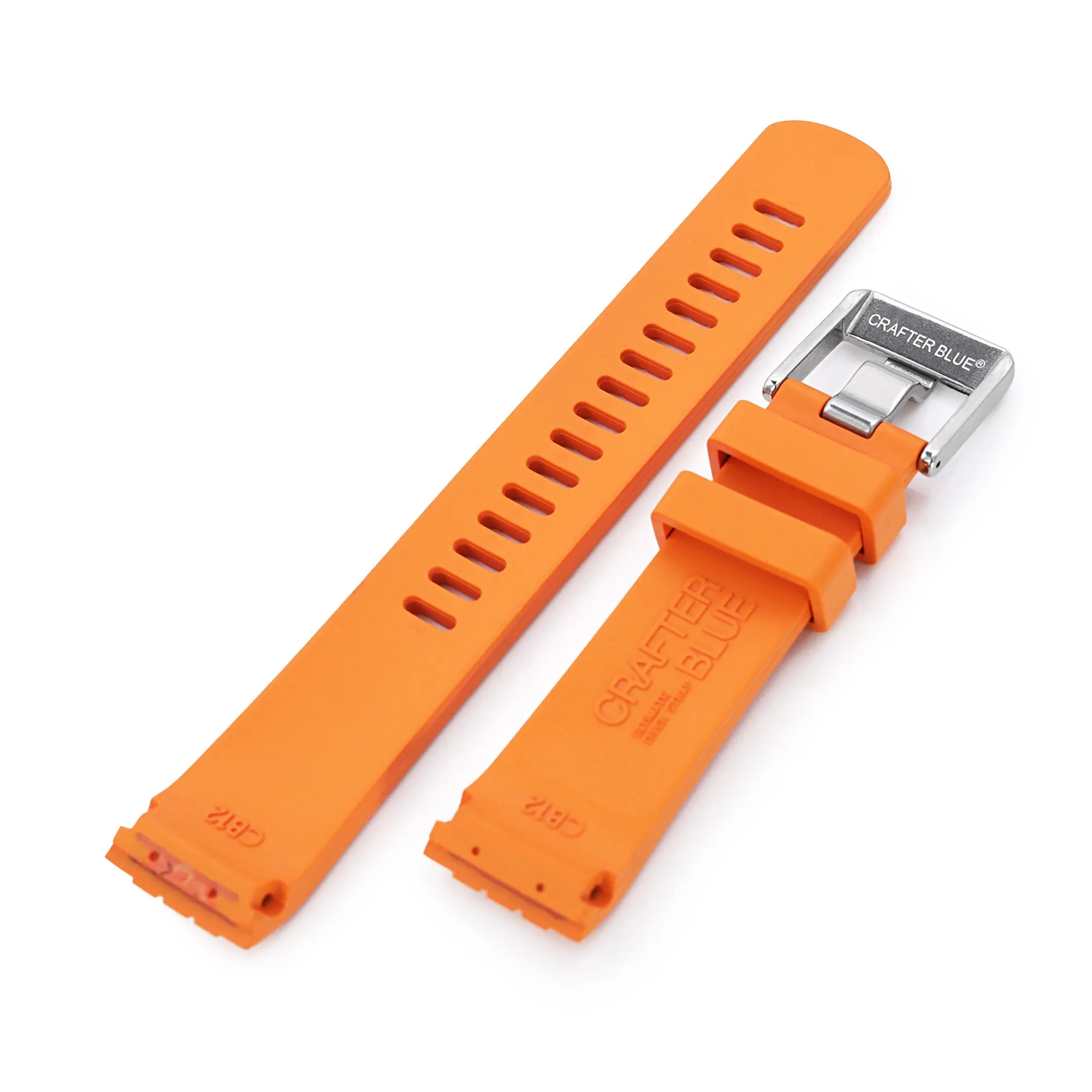 CB12 Orange Curved End Rubber Strap compatible with Seiko new Turtles SRP777