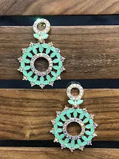 Charming Teal Green Colored American Diamond Earrings For Women