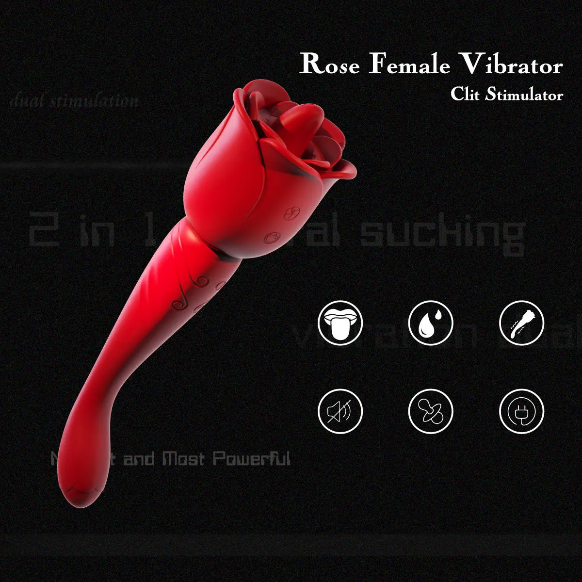 2-in-1 Rose G Spot Vibrator with Clit Clamps - Tongue Licking and Vibrating Dildo