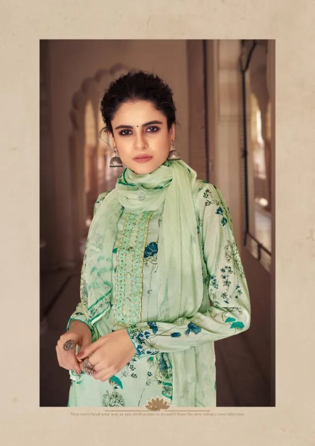 Cotton Silk Beautiful Floral Green Printed Salwar kameez material