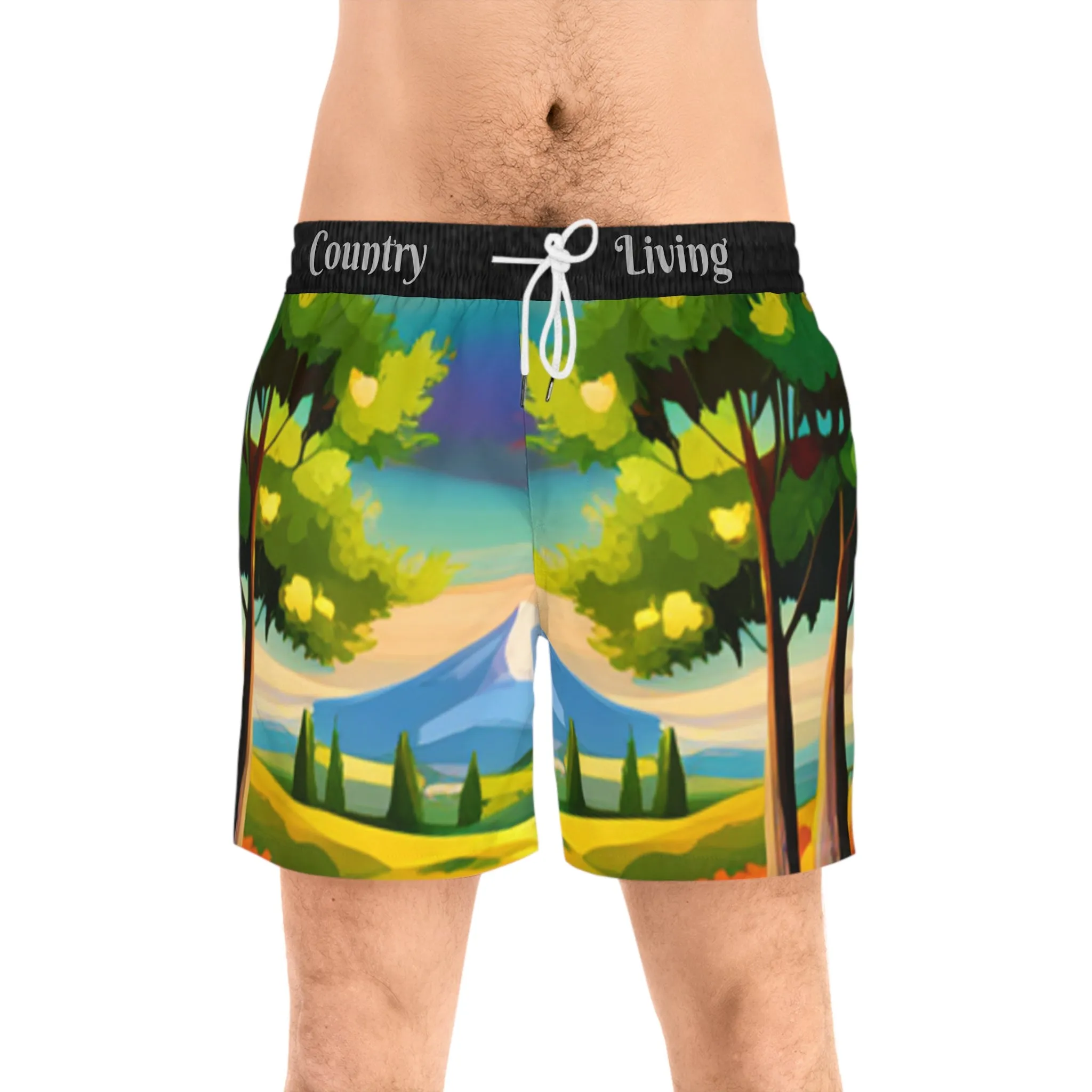 Country Living Swim Trunks!  Men's Mid-Length Swim Shorts (AOP)