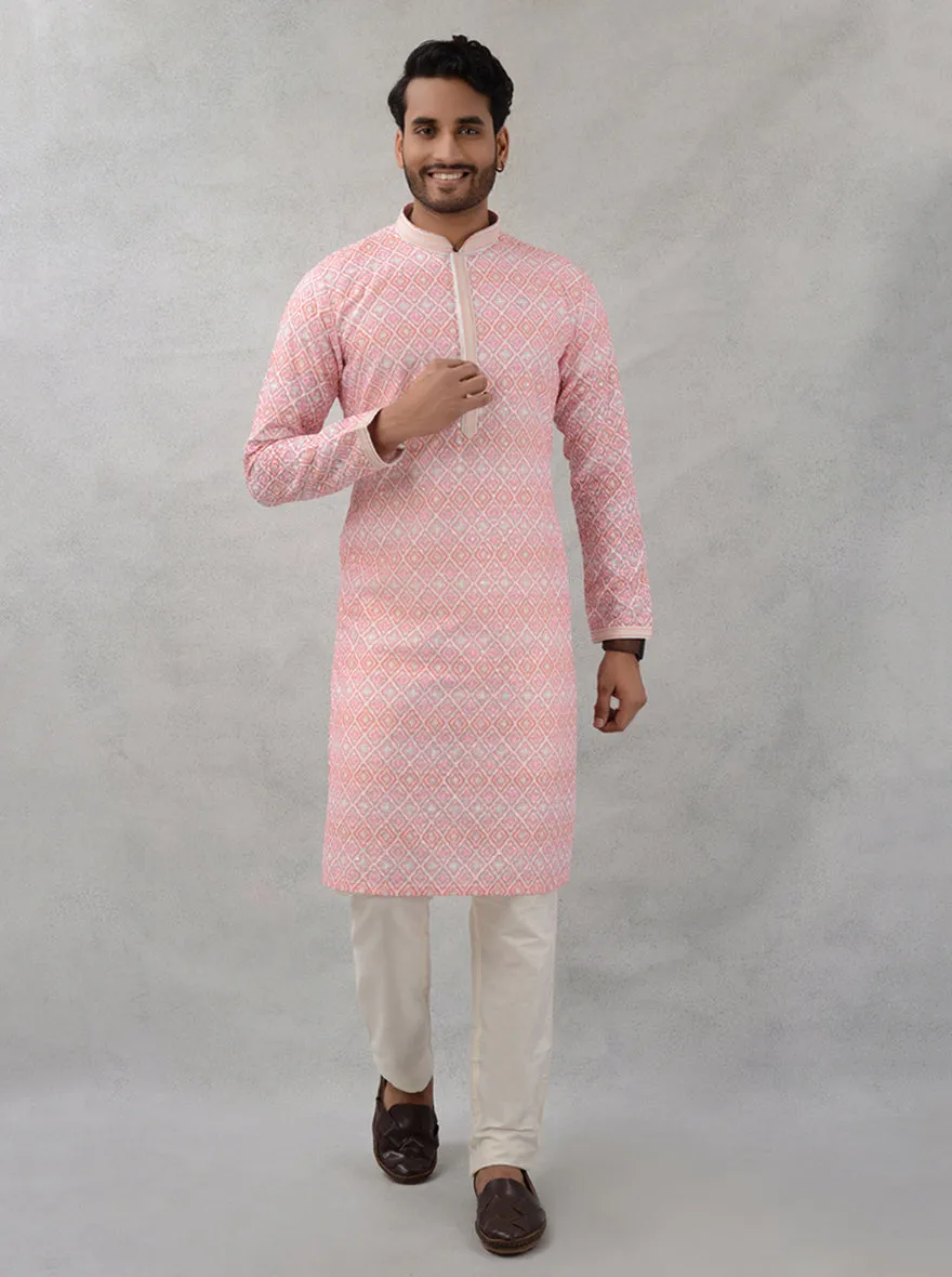 Cream & Pink Kurta Pajama | Azania