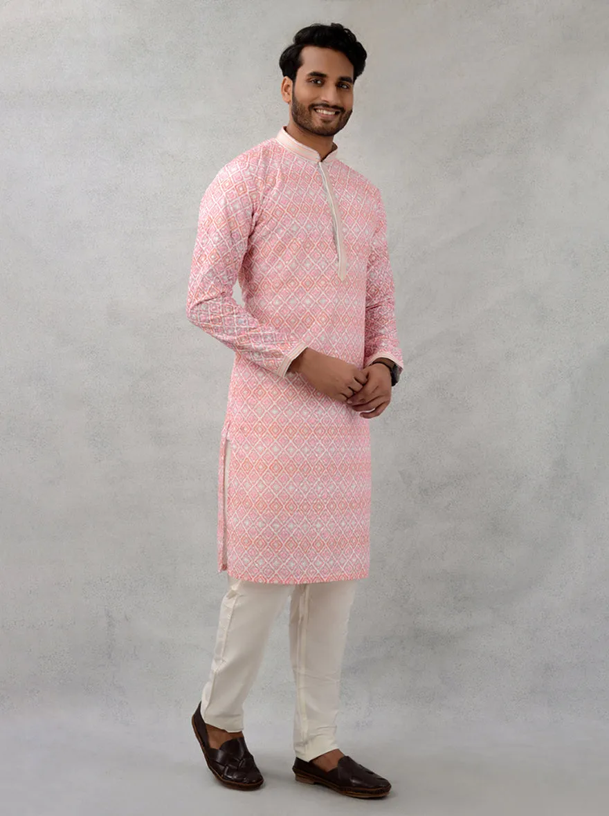 Cream & Pink Kurta Pajama | Azania
