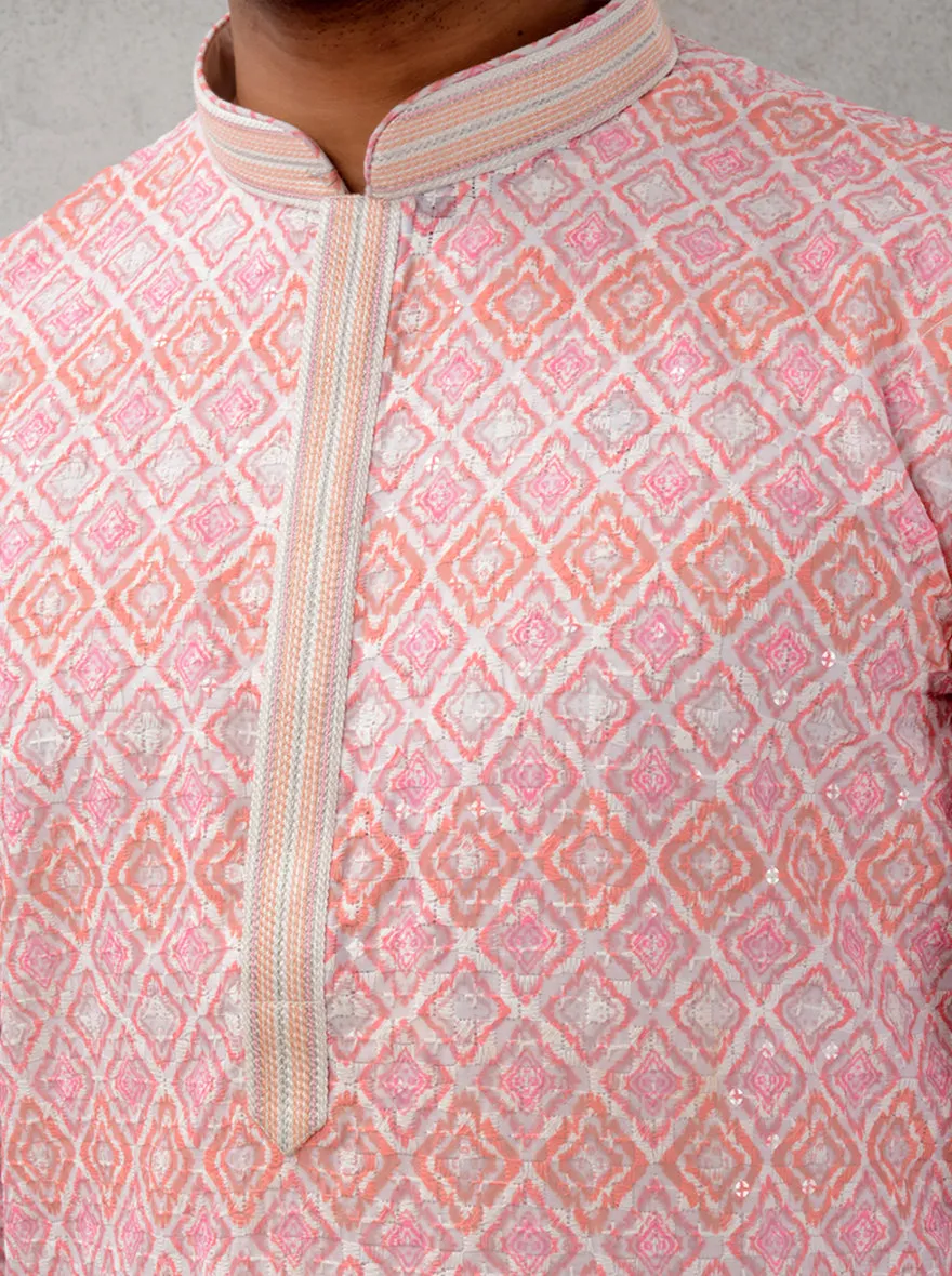 Cream & Pink Kurta Pajama | Azania