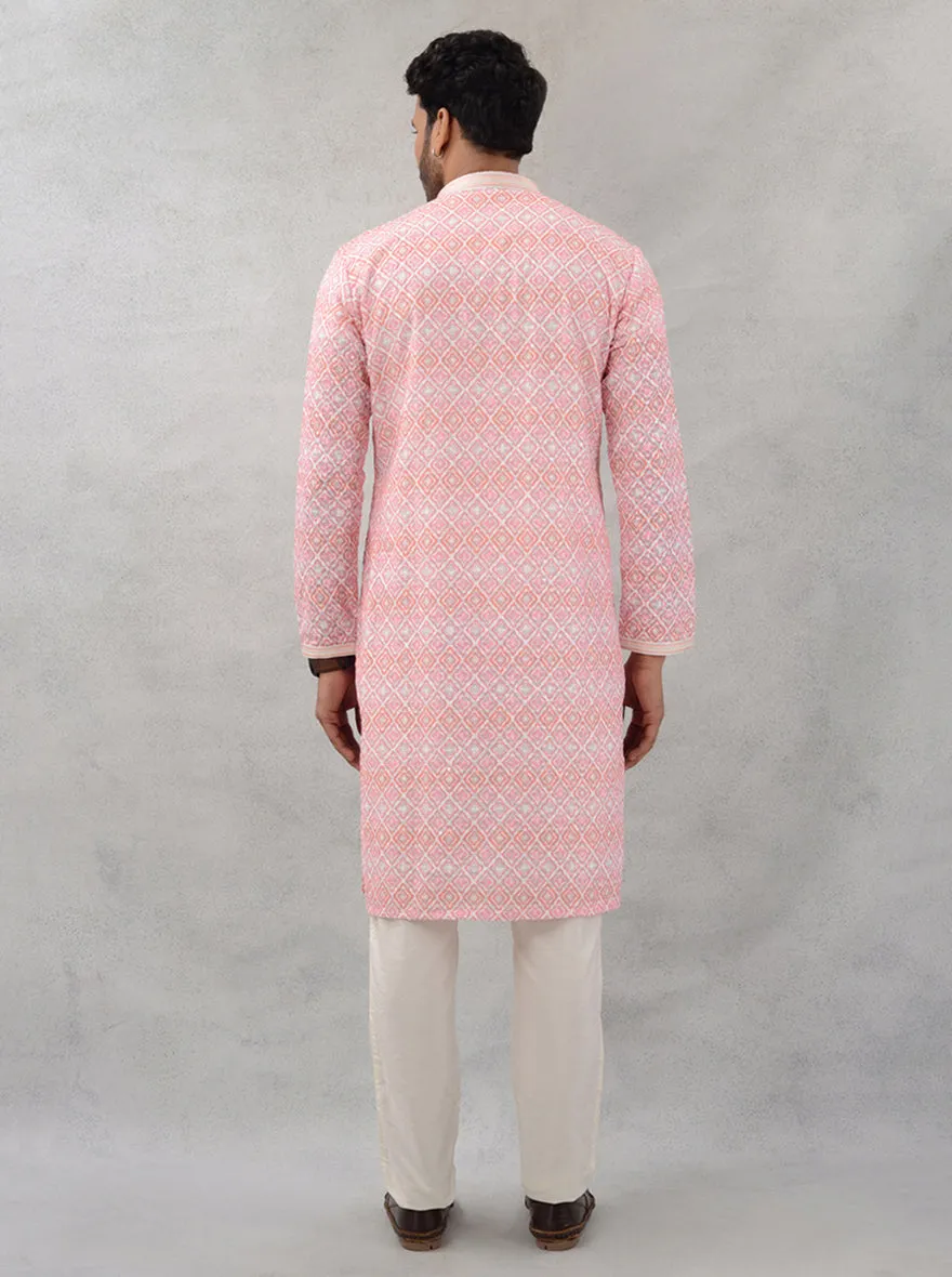 Cream & Pink Kurta Pajama | Azania