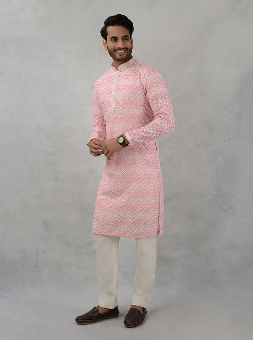 Cream & Pink Kurta Pajama | Azania