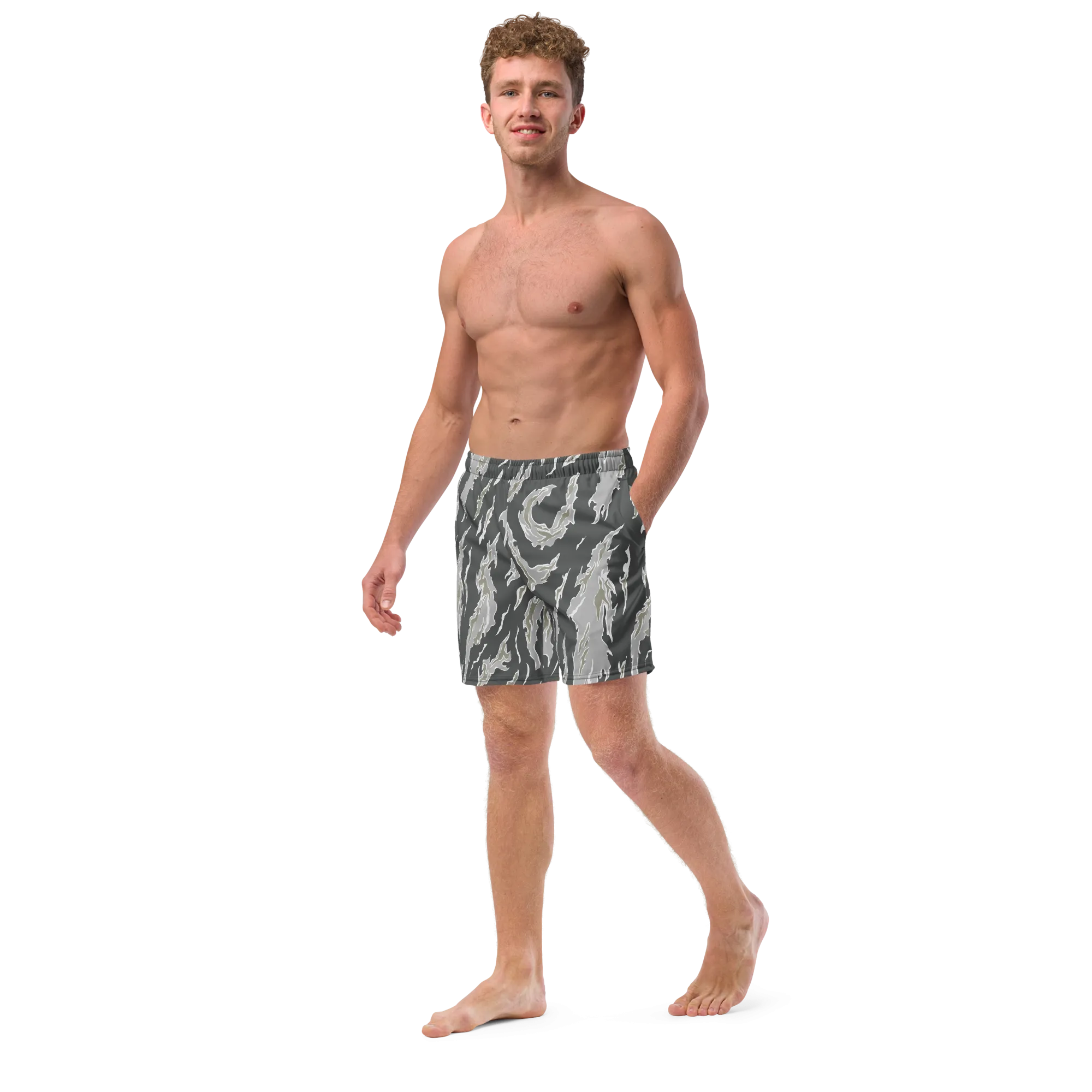 Drab Tiger Stripe Camo Men's Swim Trunks