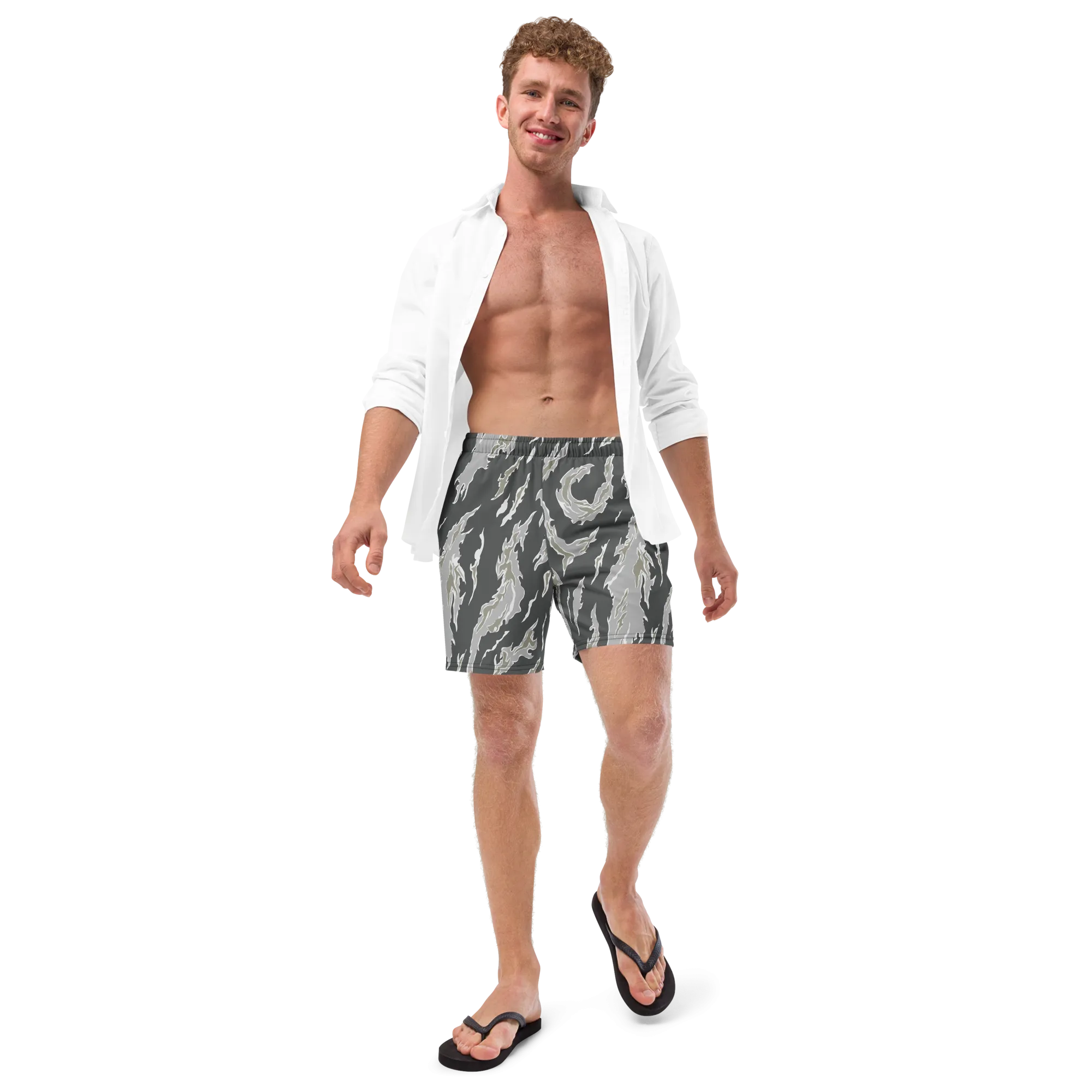 Drab Tiger Stripe Camo Men's Swim Trunks