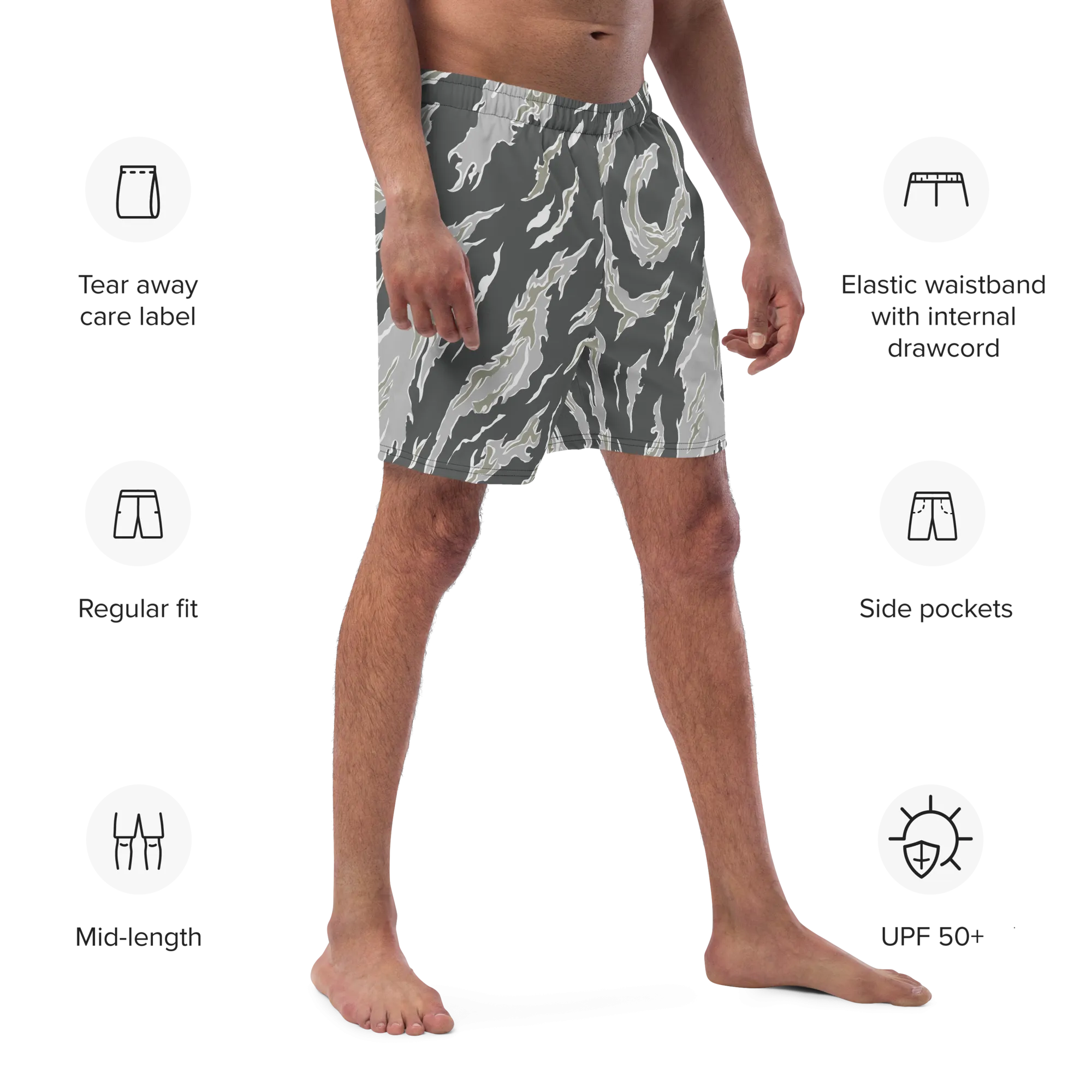 Drab Tiger Stripe Camo Men's Swim Trunks