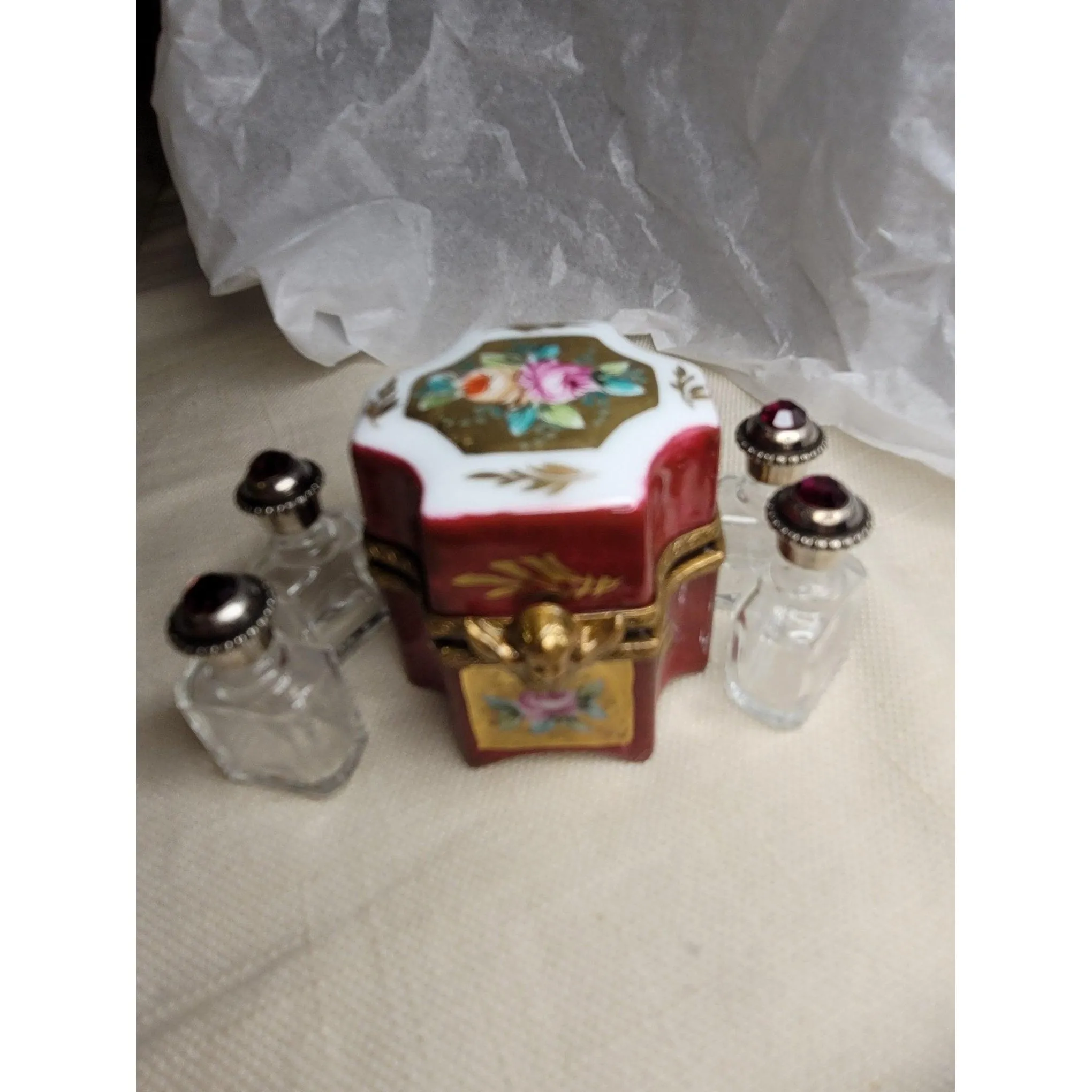 Four Perfume Octagonal Footed Trinket Box
