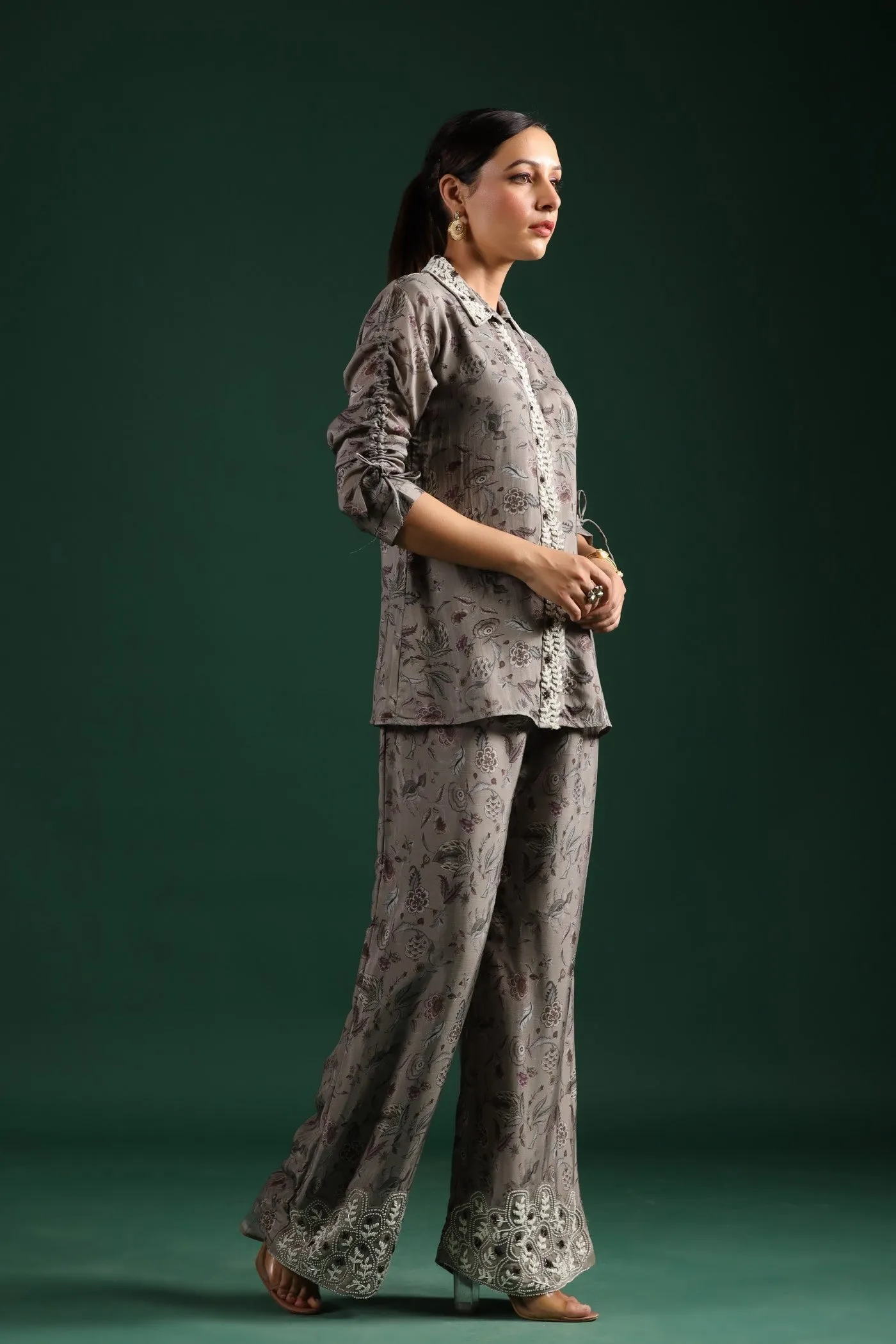 Grey Floral Printed Co-Ord Set