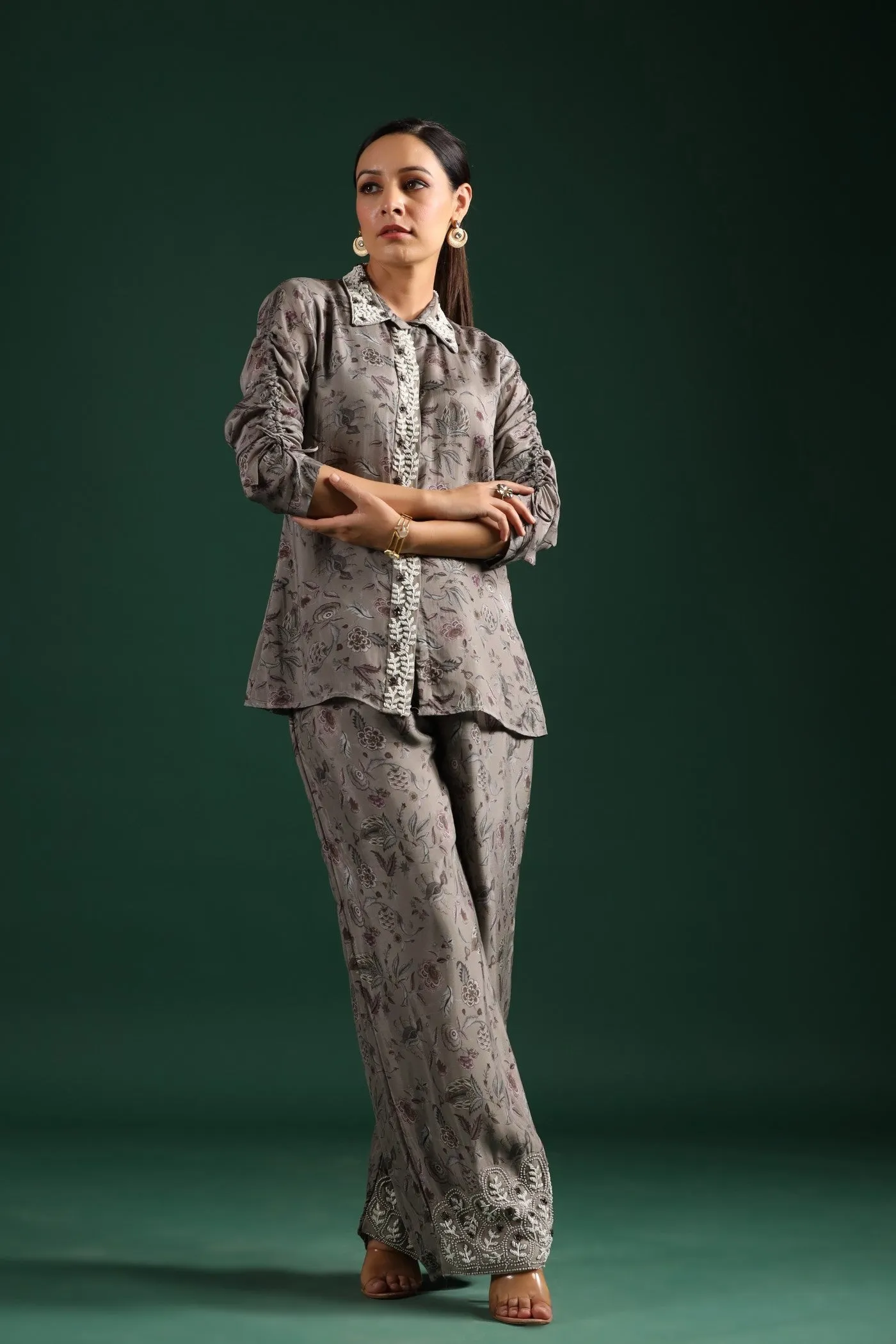 Grey Floral Printed Co-Ord Set