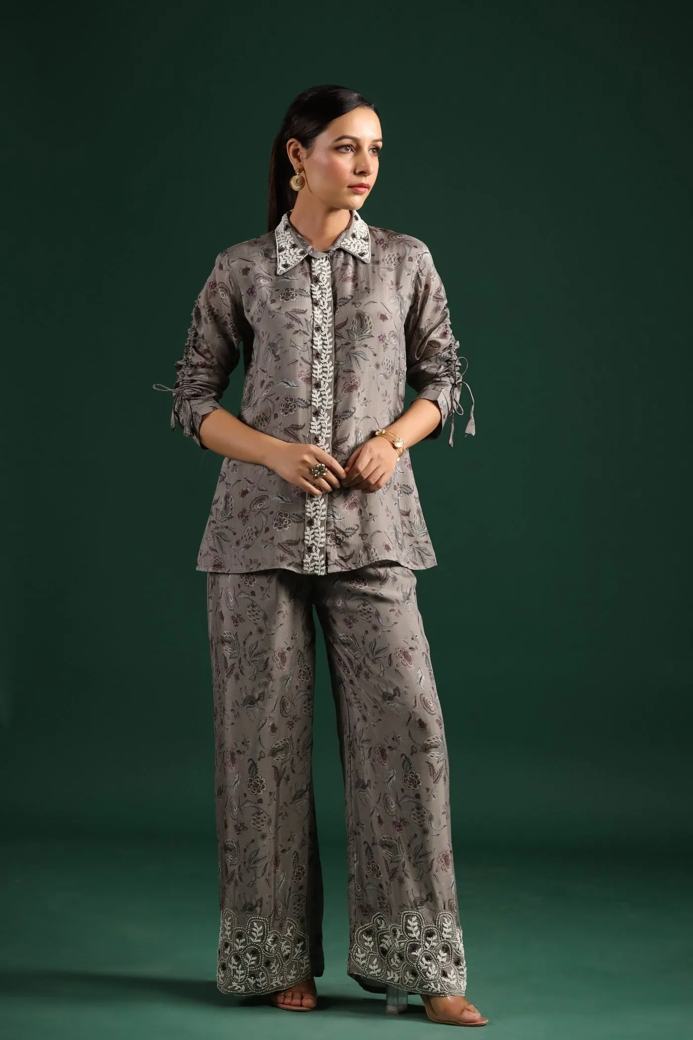Grey Floral Printed Co-Ord Set