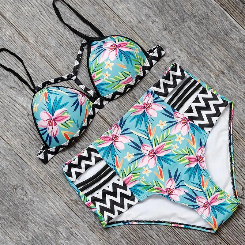 High Waist Swimsuit Women  Push Up Swimwear Print Brazilian Bikini