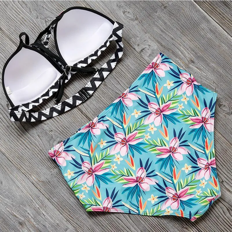 High Waist Swimsuit Women  Push Up Swimwear Print Brazilian Bikini