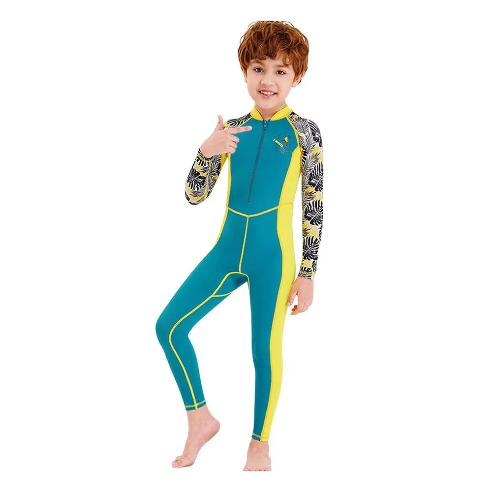 Little Surprise Box Full Sleeves Kids Swimwear Yellow & Green Palm Leaves printed Sleeves, UPF 50 