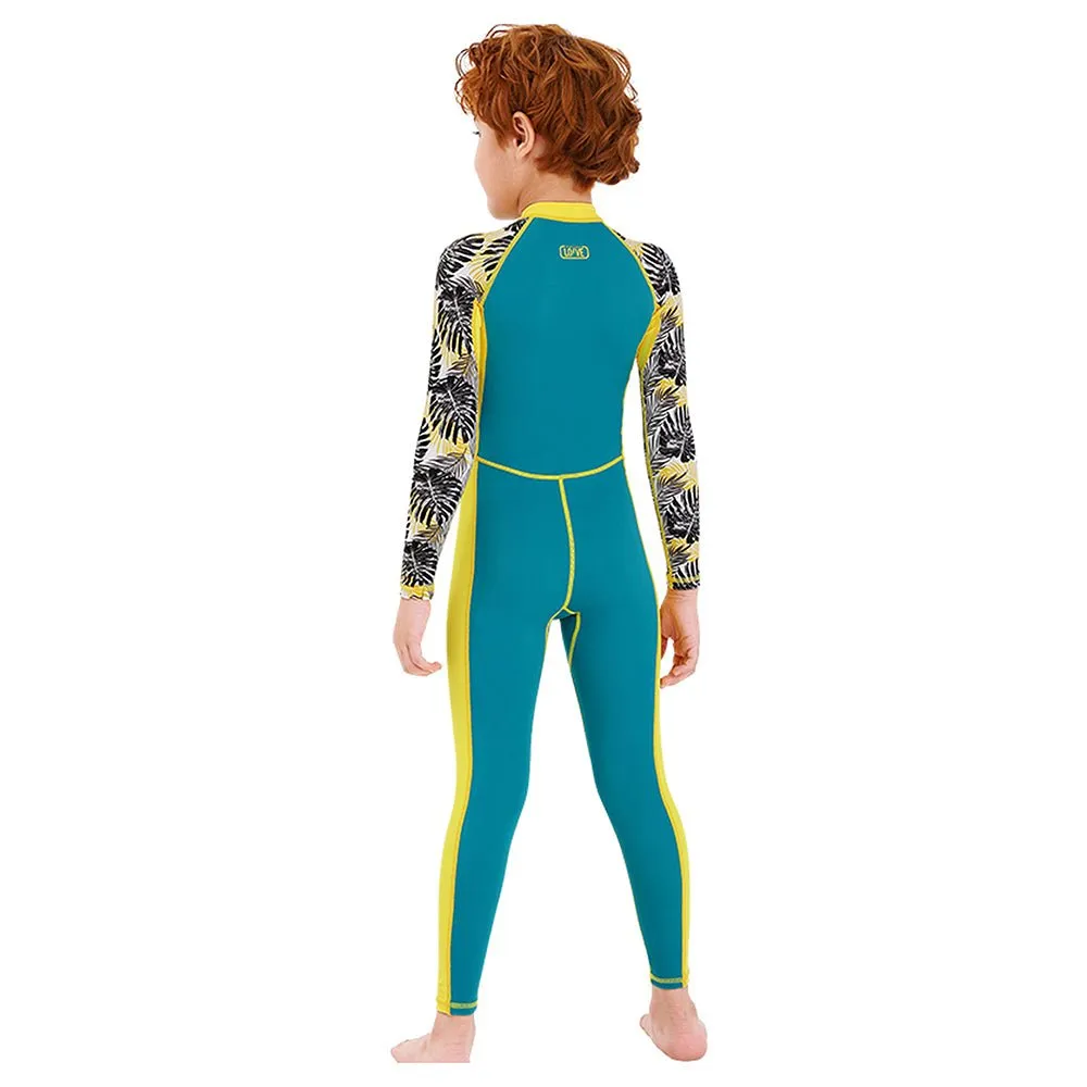 Little Surprise Box Full Sleeves Kids Swimwear Yellow & Green Palm Leaves printed Sleeves, UPF 50 
