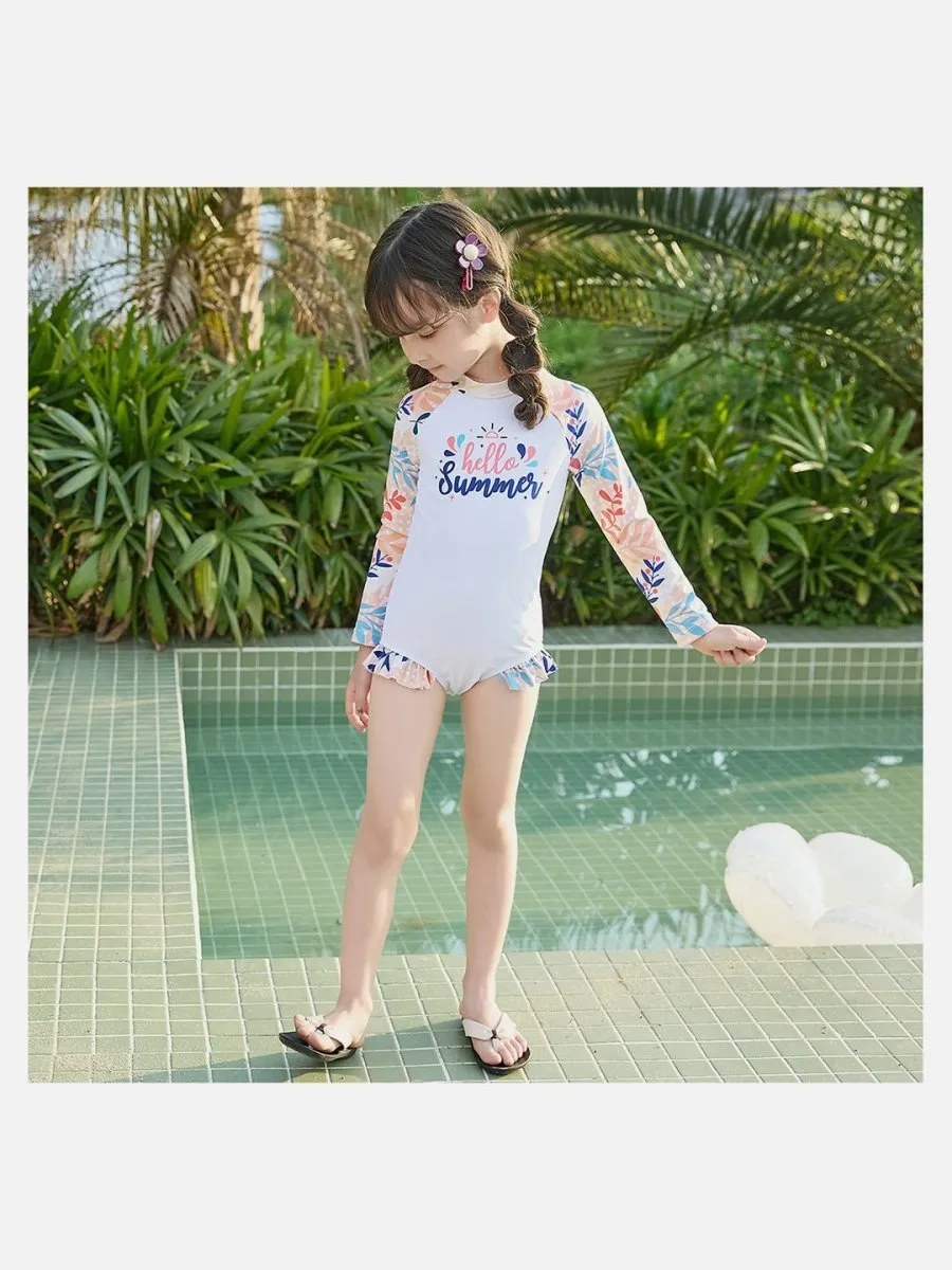 Little Surprise Box,One Piece Hello Summer Floral print Swimwear  Swim Cap for Kids & Toddlers