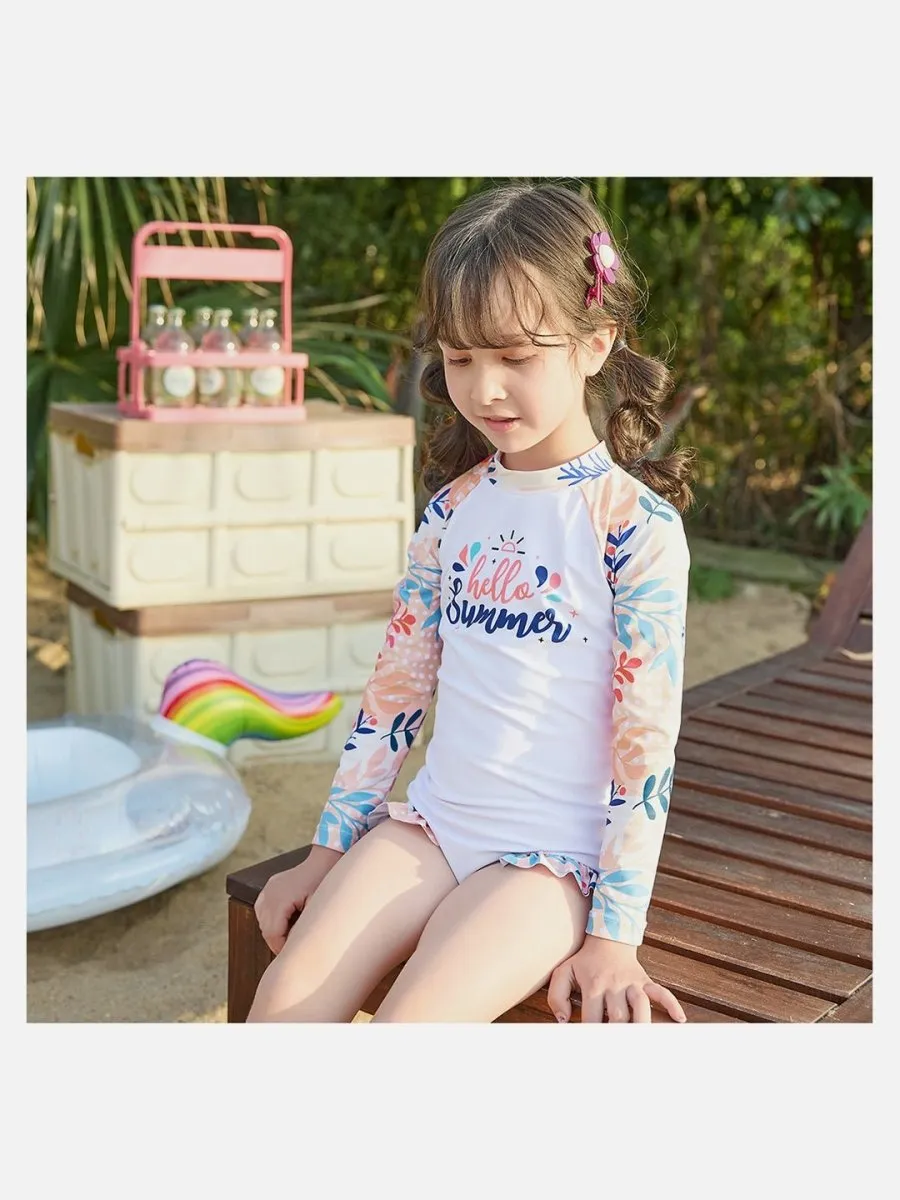 Little Surprise Box,One Piece Hello Summer Floral print Swimwear  Swim Cap for Kids & Toddlers