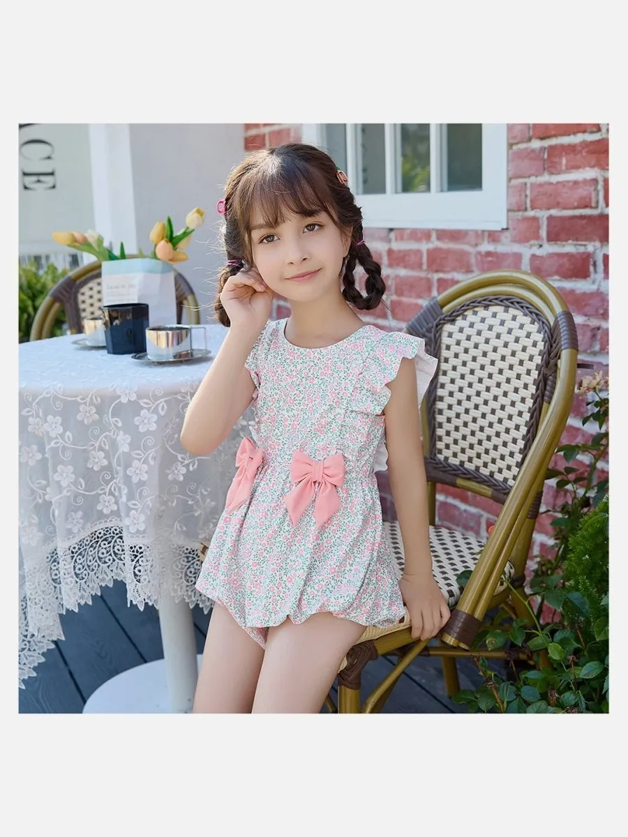 Little Surprise Box,One Piece Little Miss Pink Bow print Swimwear  Swim Cap for Kids & Toddlers