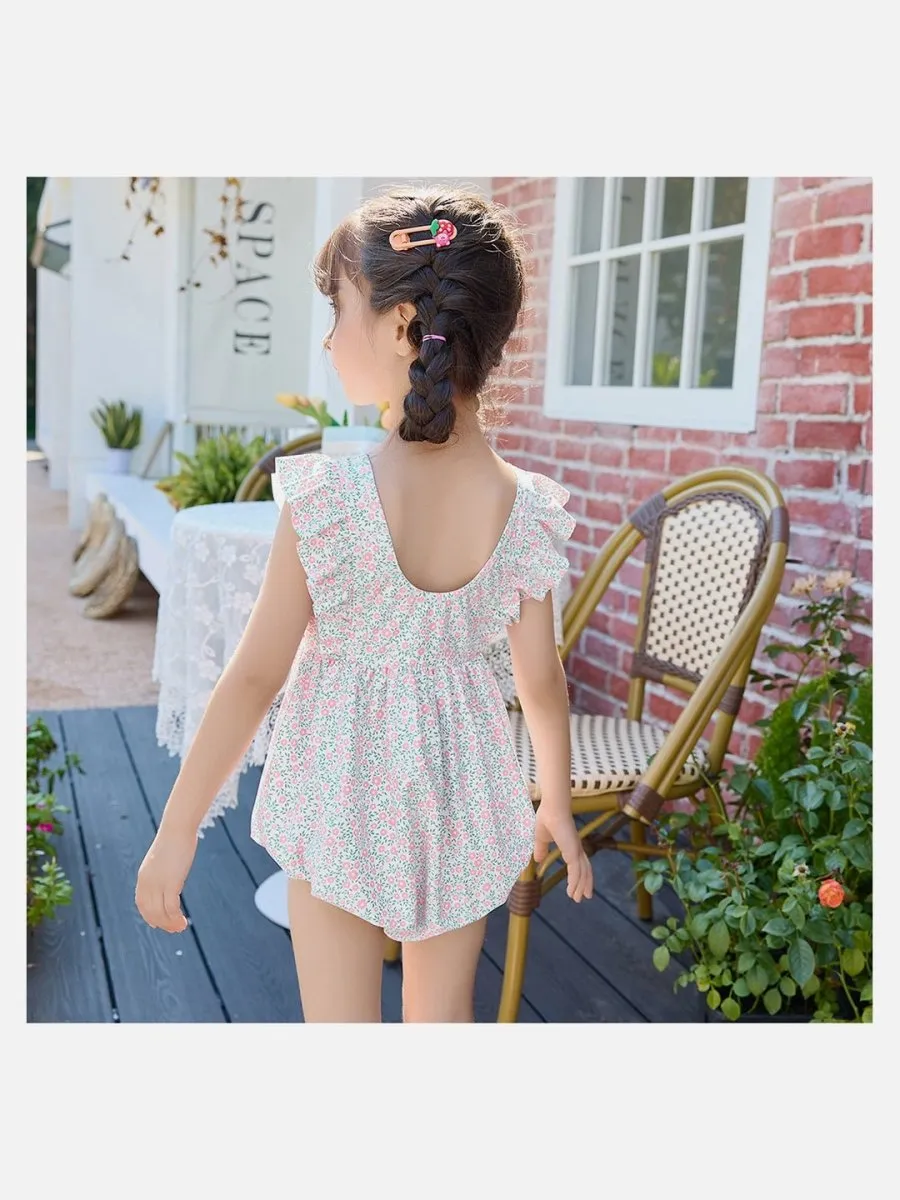 Little Surprise Box,One Piece Little Miss Pink Bow print Swimwear  Swim Cap for Kids & Toddlers
