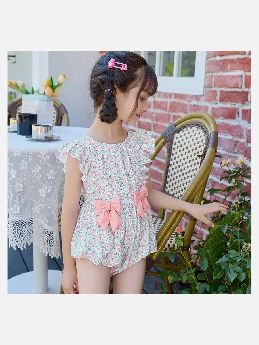 Little Surprise Box,One Piece Little Miss Pink Bow print Swimwear  Swim Cap for Kids & Toddlers