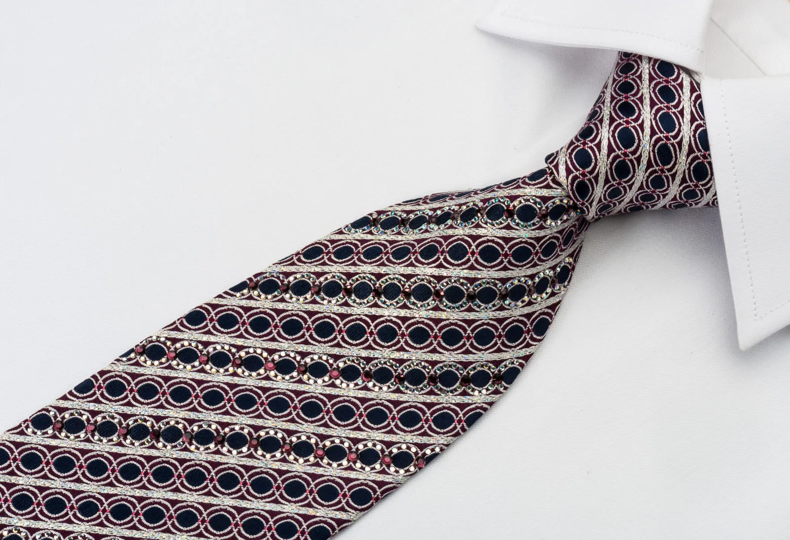 Louis Quatorze Rhinestone Necktie Silver Stripes On Blue With Silver Sparkles