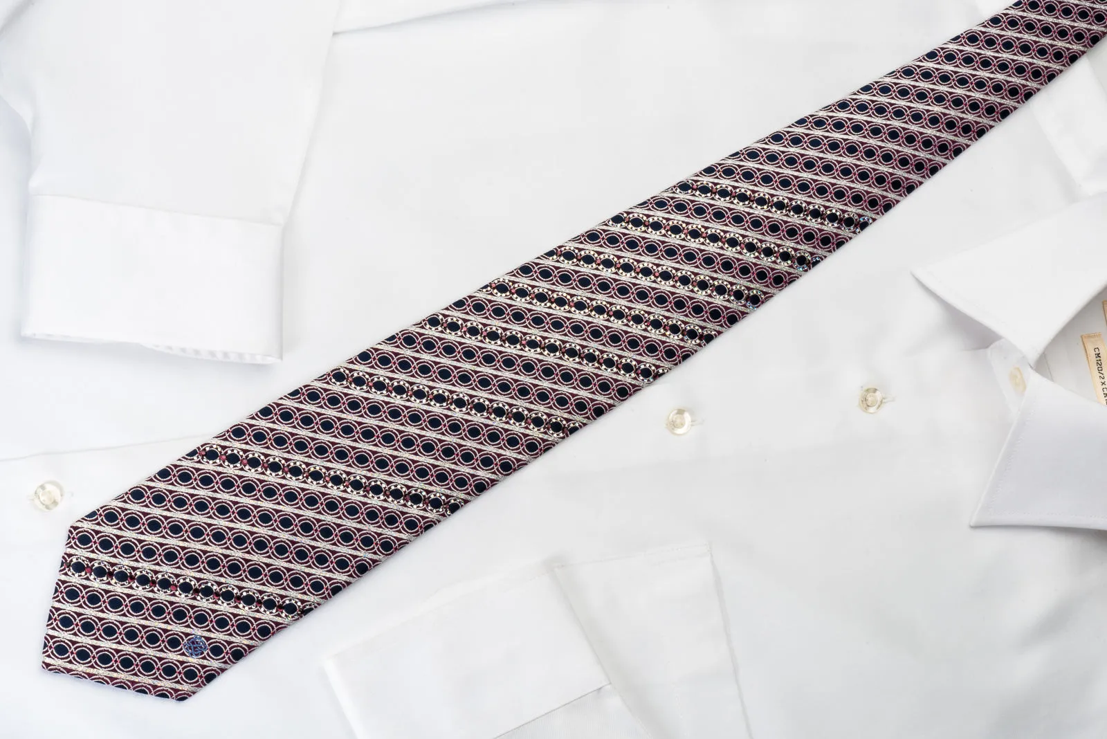 Louis Quatorze Rhinestone Necktie Silver Stripes On Blue With Silver Sparkles