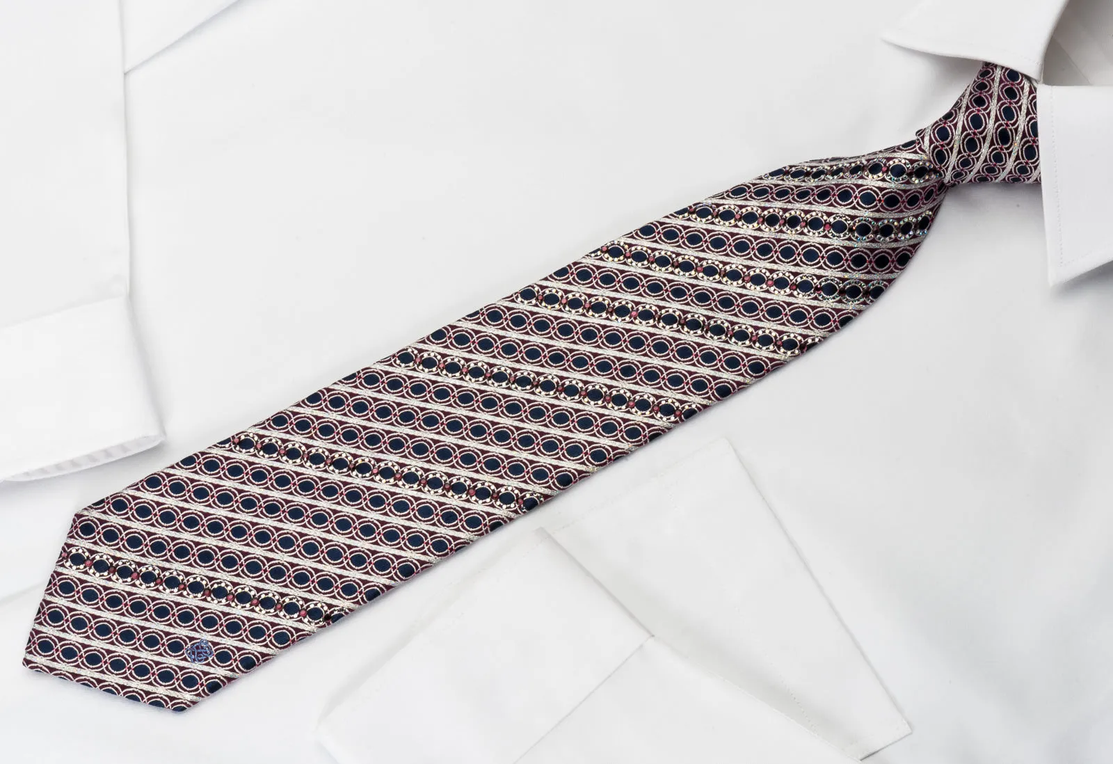 Louis Quatorze Rhinestone Necktie Silver Stripes On Blue With Silver Sparkles