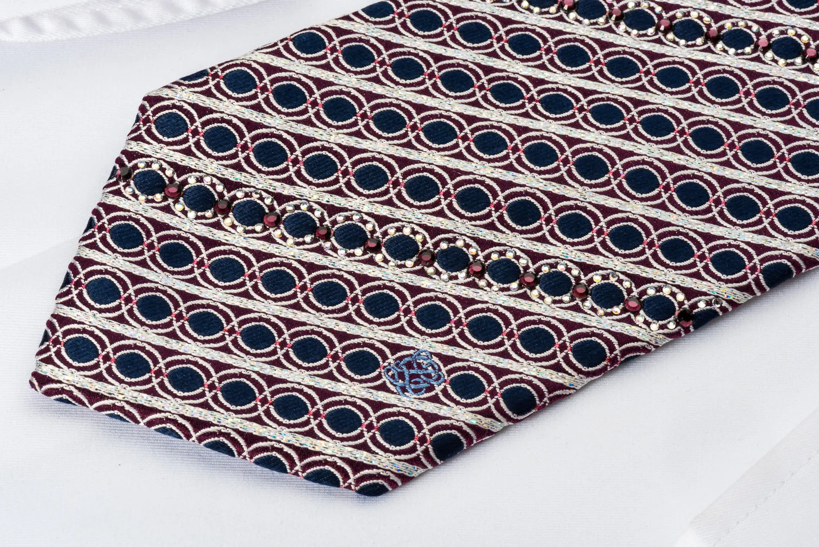 Louis Quatorze Rhinestone Necktie Silver Stripes On Blue With Silver Sparkles