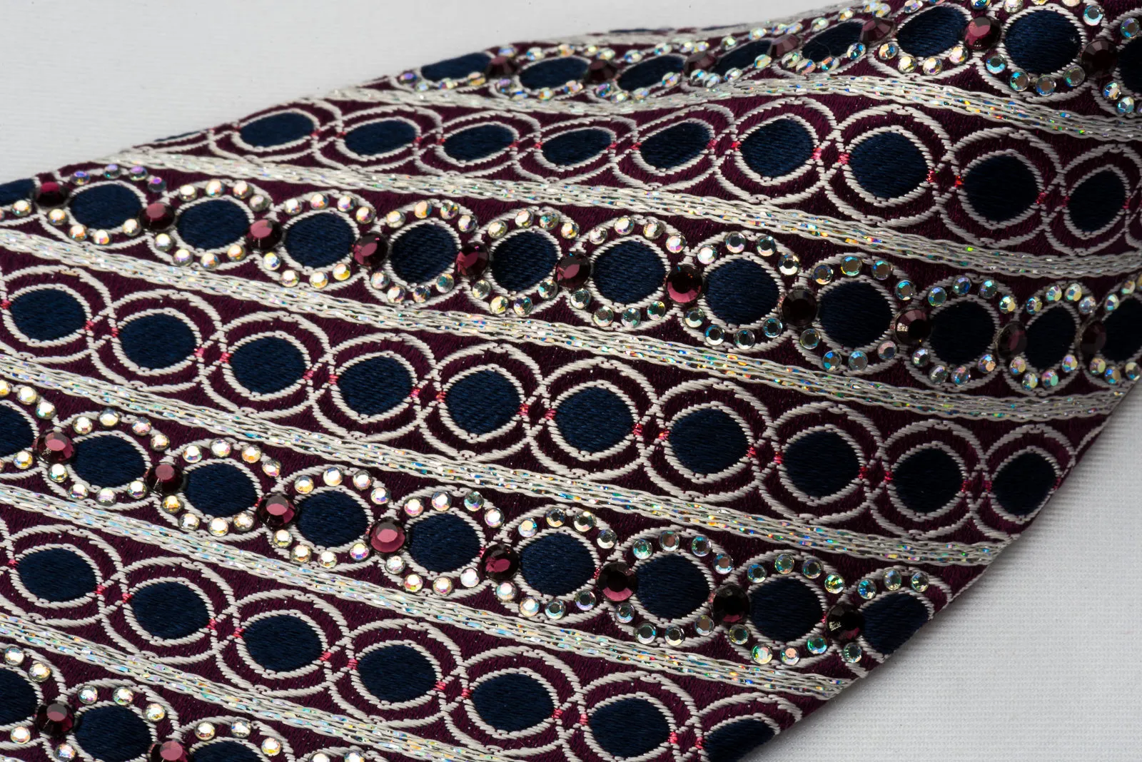 Louis Quatorze Rhinestone Necktie Silver Stripes On Blue With Silver Sparkles
