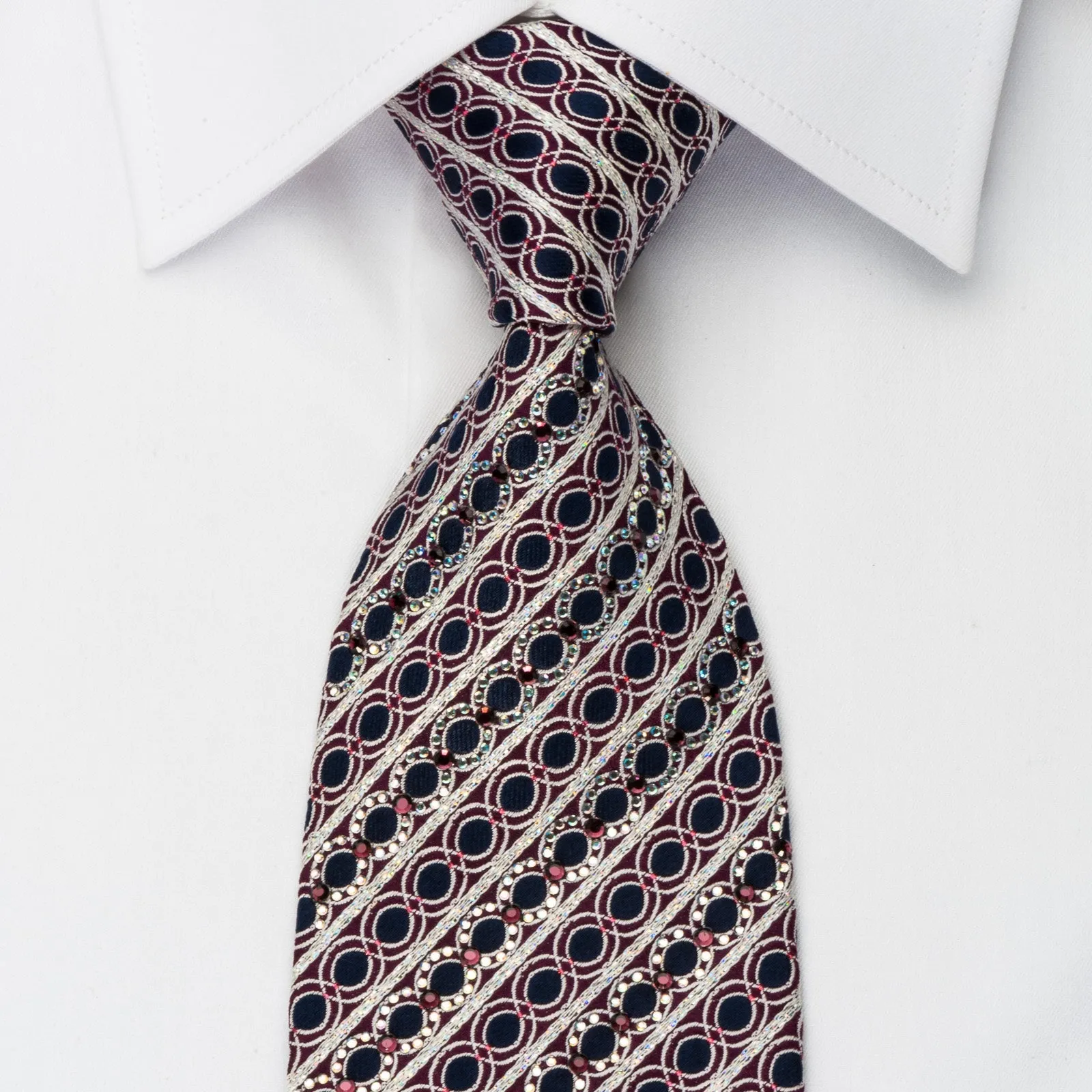 Louis Quatorze Rhinestone Necktie Silver Stripes On Blue With Silver Sparkles