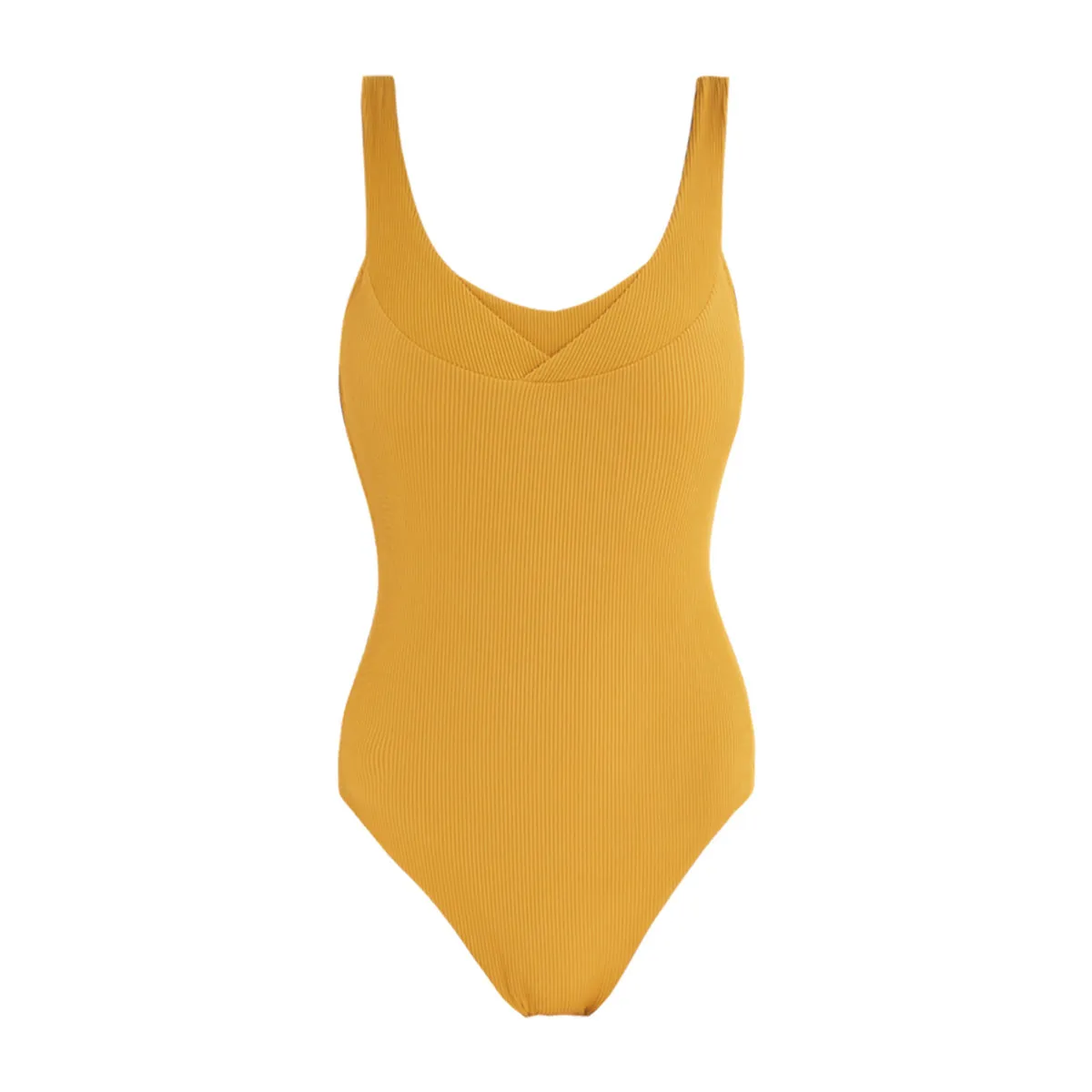 Low U-neck High Cut One Piece Swimsuit Yellow Mustard