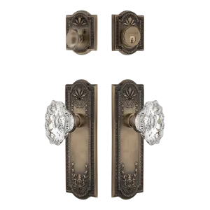 Meadows Entry Set with Chateau Crystal Knob in Antique Brass