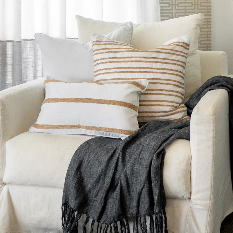 Mirage Haven Hallie White and Hemp 50x50cm Double Stripe Cushion Cover