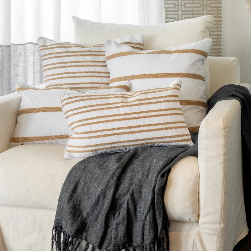 Mirage Haven Hallie White and Hemp 50x50cm Double Stripe Cushion Cover