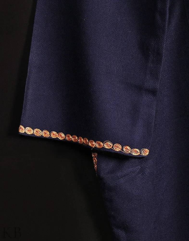 Navy Blue Tilla Embroidered Cashmilon Phiran