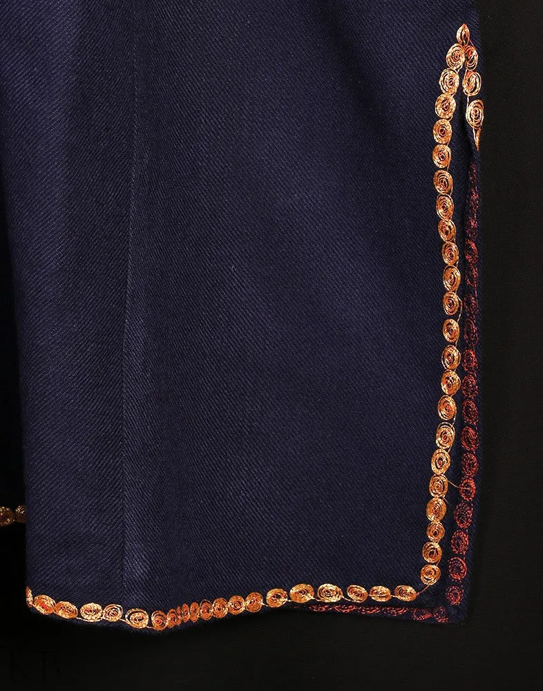 Navy Blue Tilla Embroidered Cashmilon Phiran