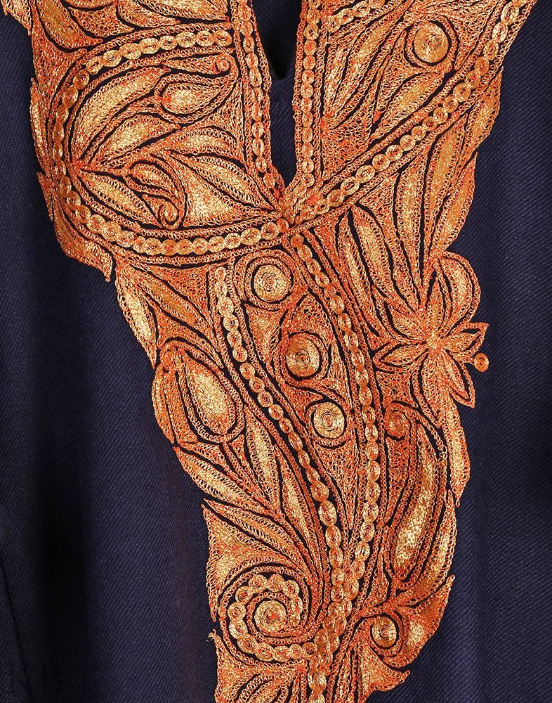 Navy Blue Tilla Embroidered Cashmilon Phiran