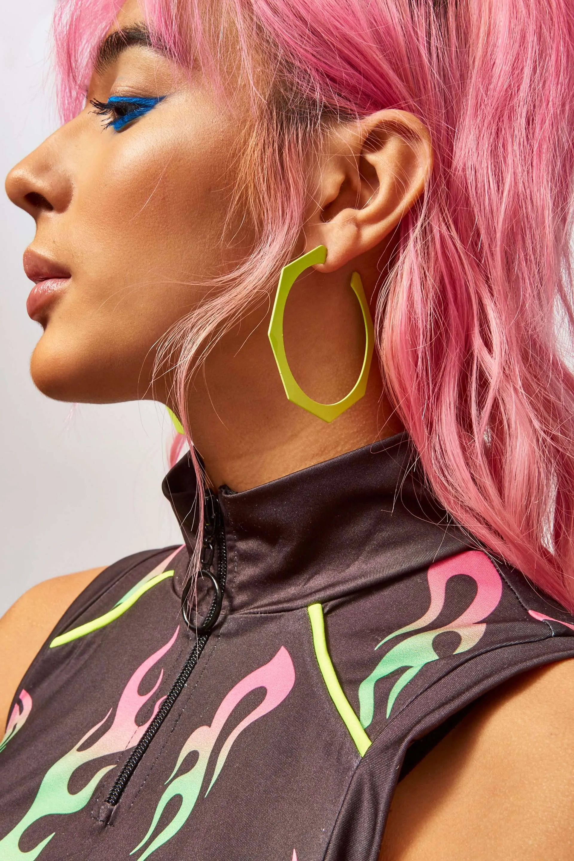 Neon Green Hexagon Earrings