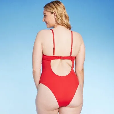 New - Shade & Shore Women's Underwire Cheeky One Piece Swimsuit High Leg, Red 36DD